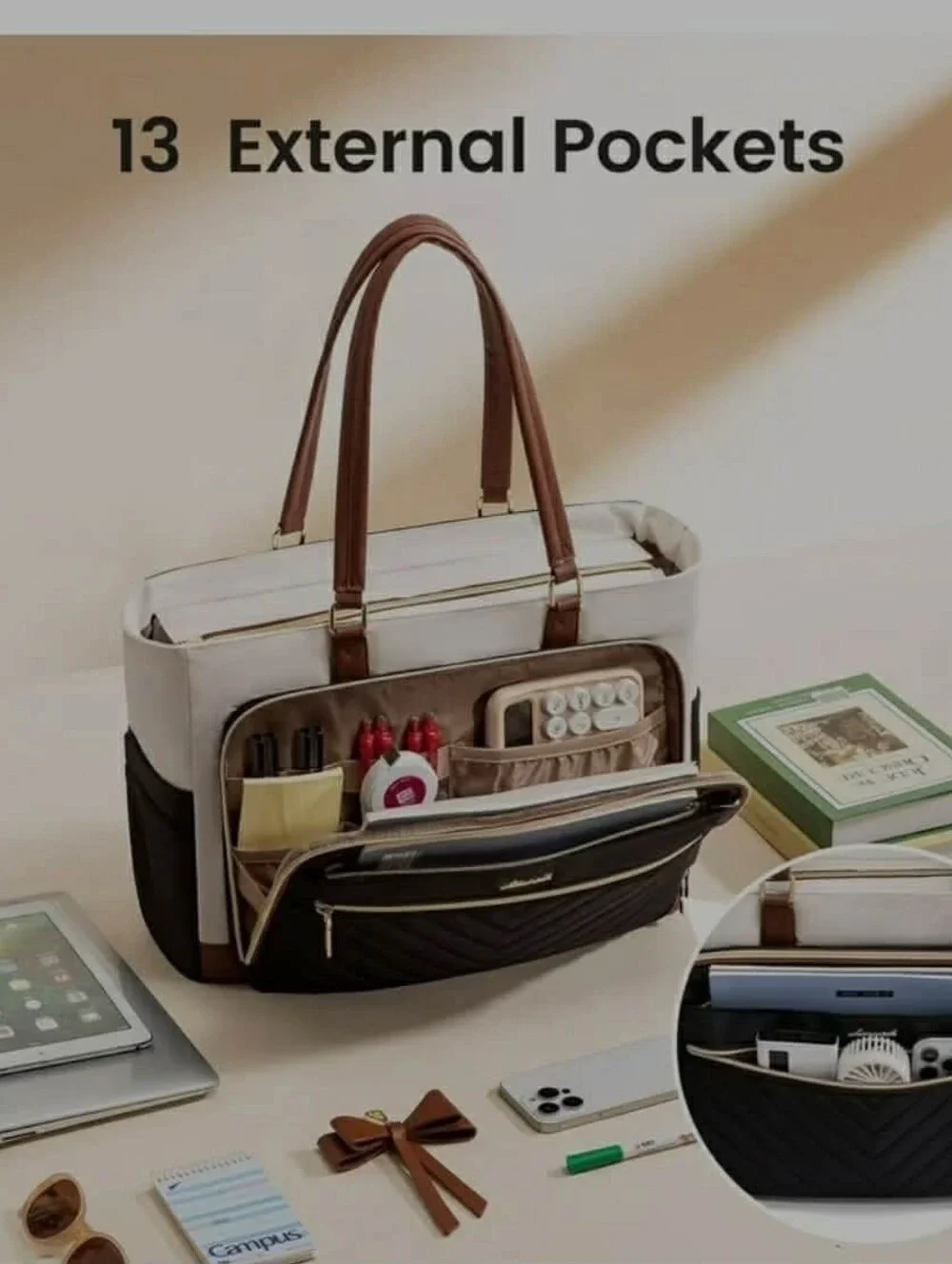 LOVEVOOK Teacher Tote Bag for Women, Work Laptop Bag Gift with Large Cup Holder,